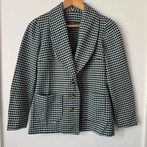 Vintage 70s Houndstooth Blazer Womens M Green Mod Twee Preppy Retro Bold‎ Fun
